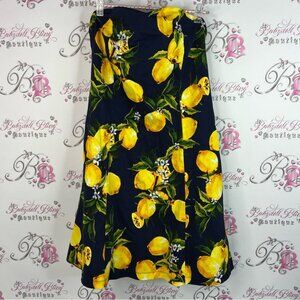 Smashed lemon skirt lemons 🍋Vibrant Lemon Print A-Line Skirt Black and Yellow